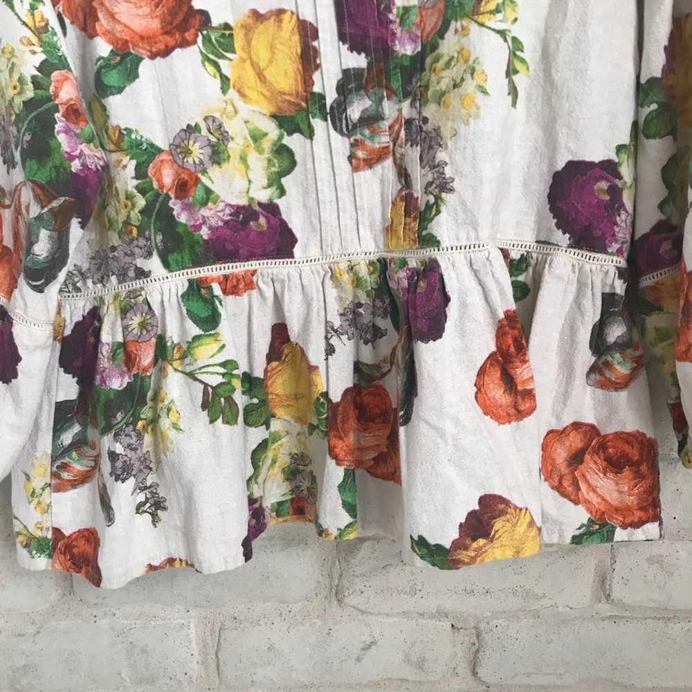 Brass & Roe Floral Long Sleeve Ruffle Bottom M - Picture 3 of 11